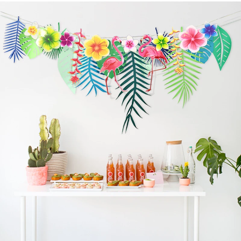 Us 3 88 Diy Party Decor Hawaiian Tropical Flamingo Garland Leaves Garland Party Wedding Home Decoration Accessory Creative Gifts In Party Diy