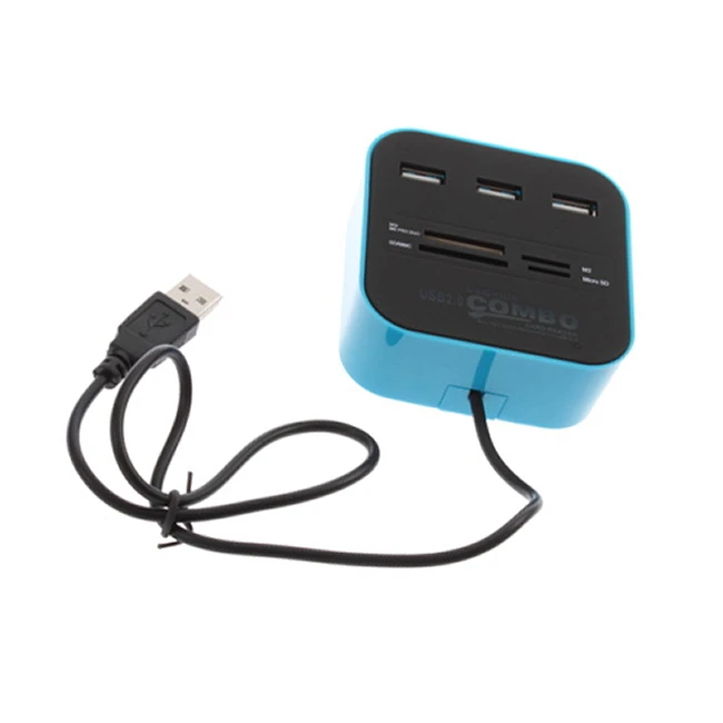 1 шт. USB 2,0 концентратор Combo все в одном многофункциональное устройство для чтения карт с 3 портами для MMC/M2/MS голубой цвет C1