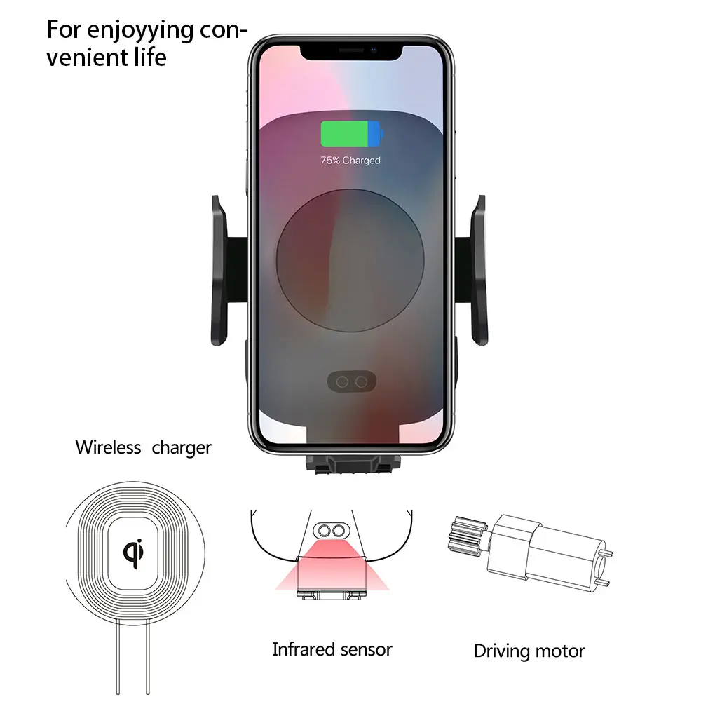 Ascromy Auto Qi Wireless Car Charger Mount Air Vent Automatic Sensor Phone Holder Charging For Samsung Galaxy S9 iPhone X 8 Plus (5)