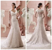 Modest Wedding Dresses with Sleeves 2015 Mermaid New Arrival V neck Wedding Dress Long Sleeve See Through Luxury Lace Crystals Modest Wedding Dresses with Sleeves 2015 Mermaid New Arrival V neck Wedding Dress Long Sleeve See Through Luxury Lace Crystals