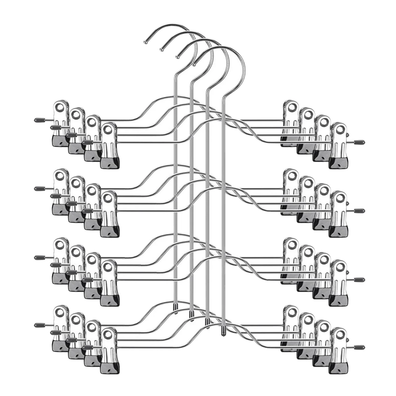 

Pants Hangers, Trousers Skirt Hangers with Clips, 4 Tier Metal Hangers for Heavy Duty Ultra Thin Space Saving - 4 Pack