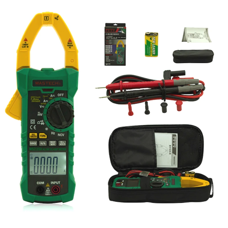 

MS2115A Digital Clamp Meter Multimeter DC/AC Voltage Current Resistance Capacitance 6000 Counts True RMS INRUSH NCV Tester