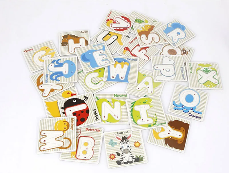 Английский карточки Развивающие деревянные головоломки игрушки детей раннего обучения буквы алфавита карты деревянная игра-головоломка