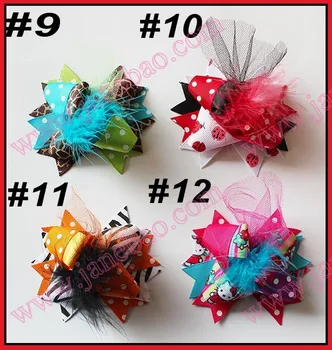 

free shipping 45pcs 3'' Mini Funky Fun Over the Top Bows fashion girl hair bows feather clips