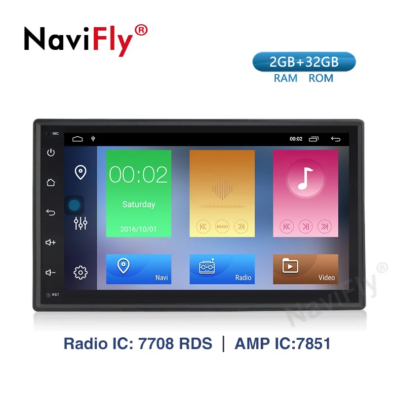 Clearance NaviFly universal 2 Din 2G+32G Android 9.1 Car Radio GPS Navigation for Nissan/Toyota/VW/Kia Quad Core 1024*600 HD 7708IC WIFI 1