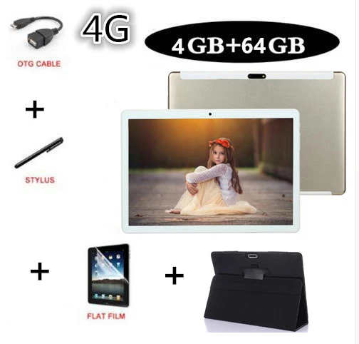 CARBAYTA планшет 3g 4G LTE FDD Android 8,1 Восьмиядерный 2.5D стекло 4 Гб ОЗУ 64 Гб ПЗУ WiFi gps 10,1 'планшет ips экран 8 МП - Комплект: 4G Add Leather Case