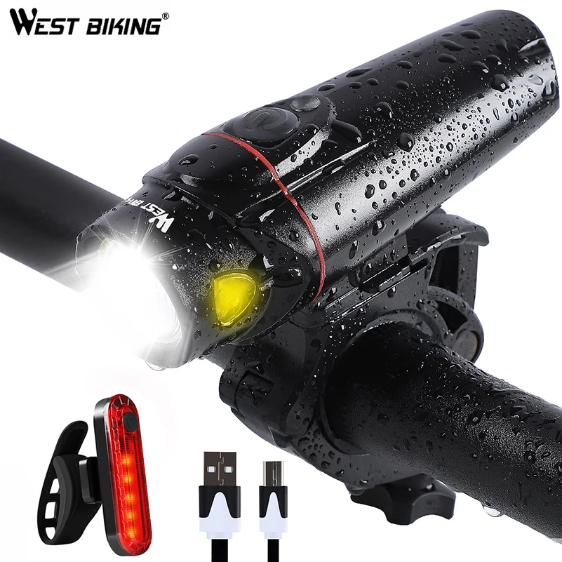 WEST BIKING Waterproof MTB Road Bicycle Light Set Rear Headlight USB