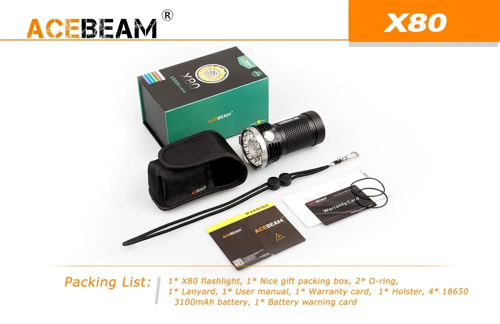 ACEBEAM X80 ручной фонарь 12 * CREE XHP50.2 Светодиодный max 25000LM дальность луча 332 м факел + 4*18650