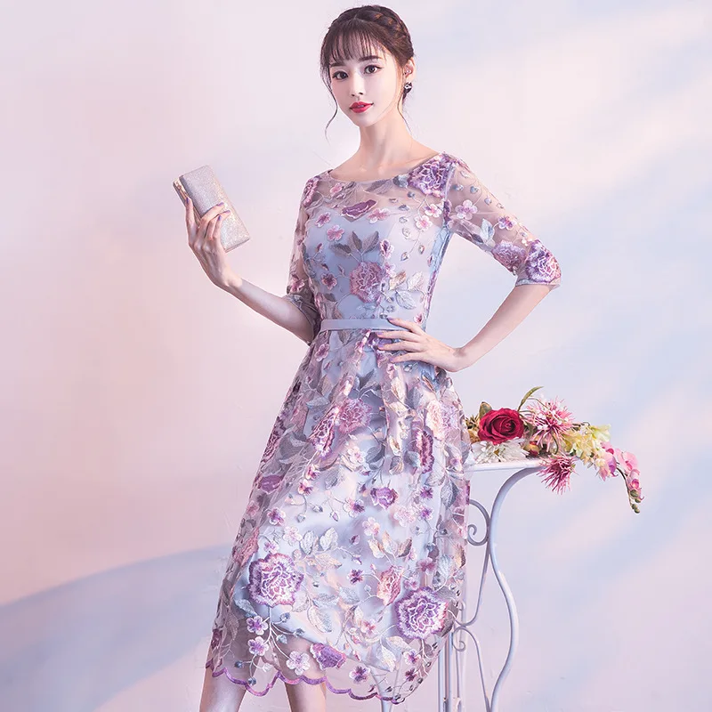 Большие размеры 3XL фиолетовое сексуальное китайское вышитое женское платье-Ципао платье Vestidos Чино восточные свадебные вечерние платья