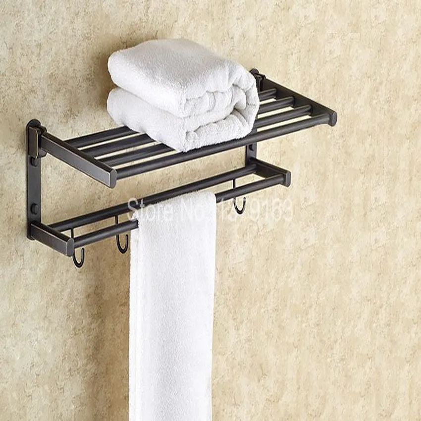 

Bathroom Accessory Black Oil Rubbed Brass Wall Mounted Bathroom Towel Rail Holder Storage Rack Shelf Bar With Hooks aba531