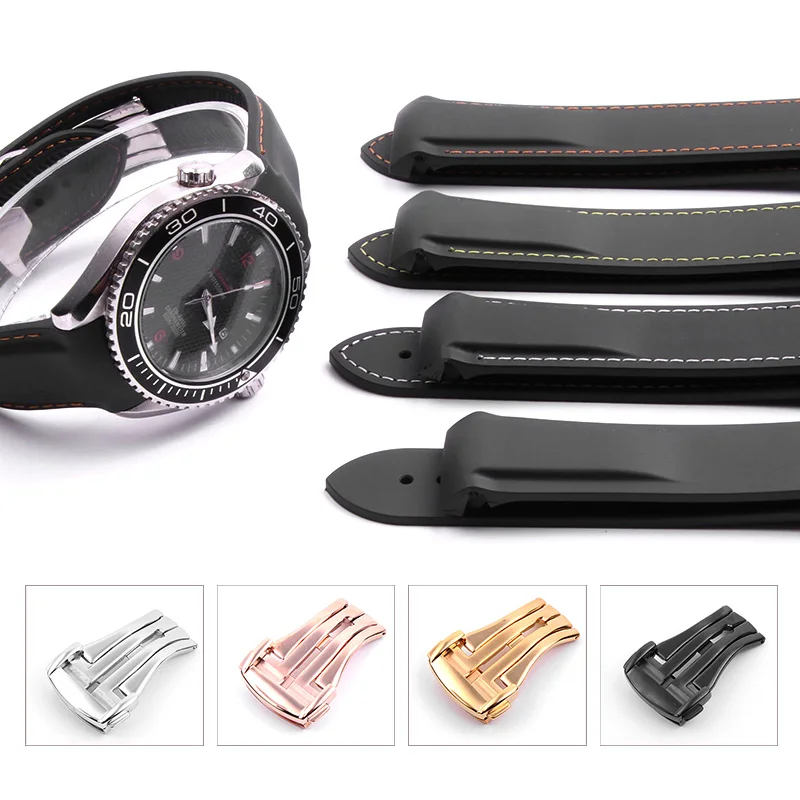 Ремешок силиконовый для часов спортивный ремешок с изогнутой застежкой Omega Master