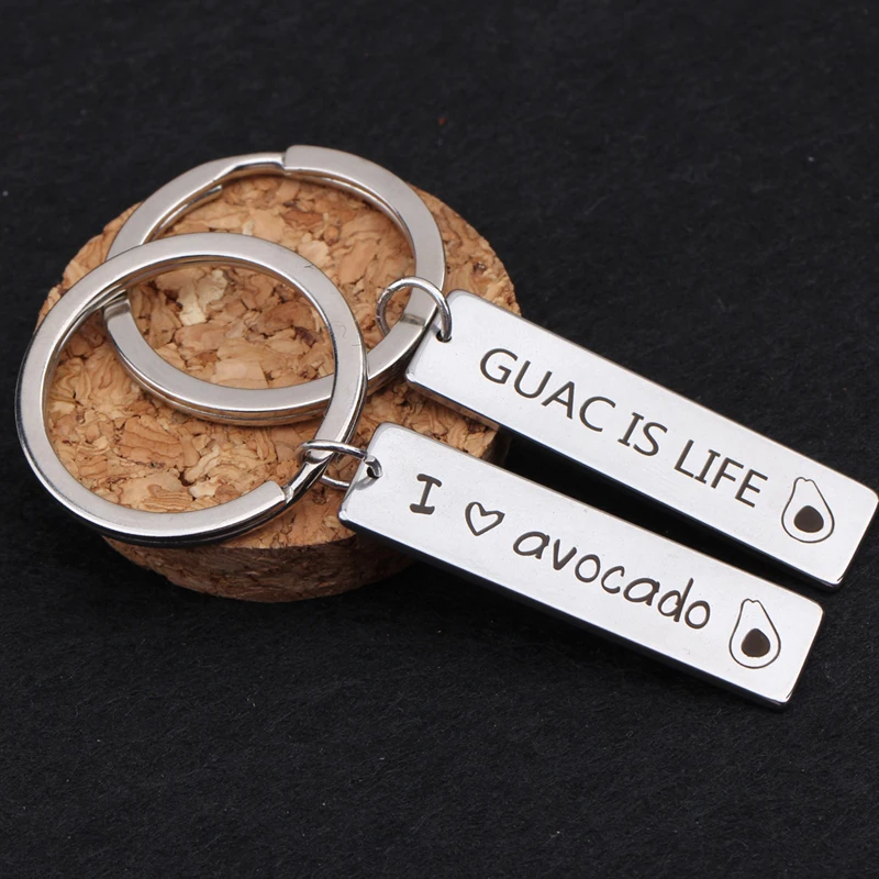 

2 Styles Avocado Pattern Keychain I Love Avocado Keyring Hand Stamped For Nature Lover Bag Charm Souvenir Gift Fashion Jewelry