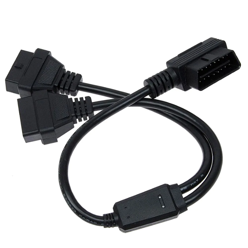 Кабель OBD II 16 Pin 2 разветвитель адаптер штекер на двойной удлинитель гнездовой