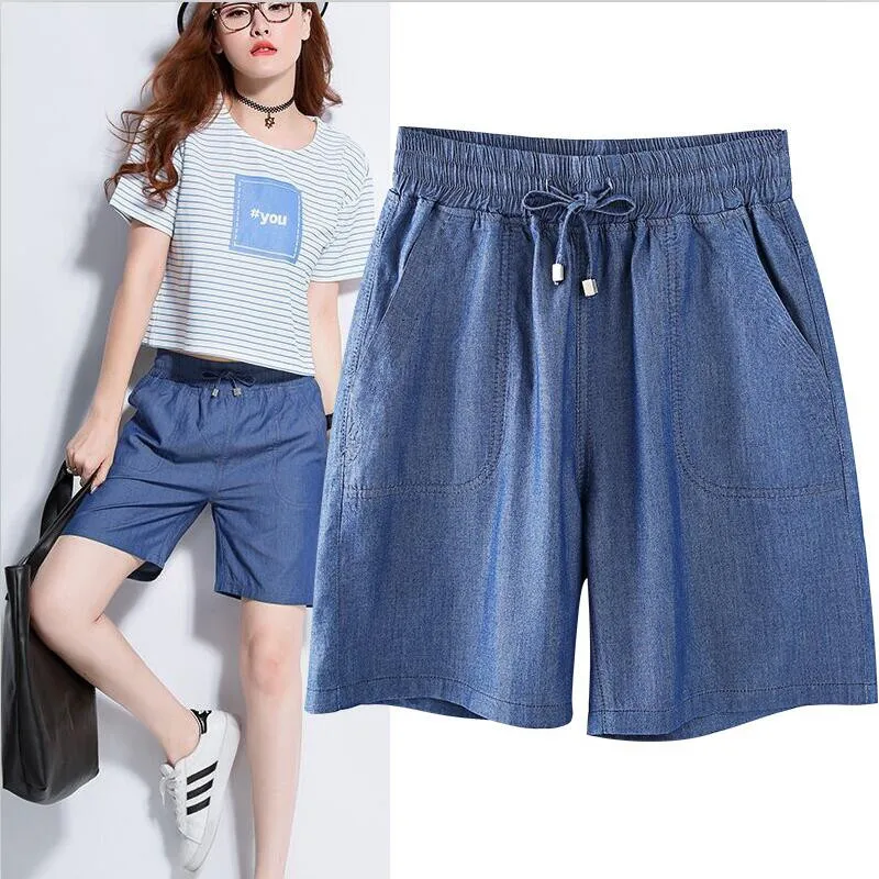 

Euro Style Women Denim Shorts 2019 Solid All-Match Mid Waist Jeans Shorts With Pockets Casual Comfortable Shorts For Summer