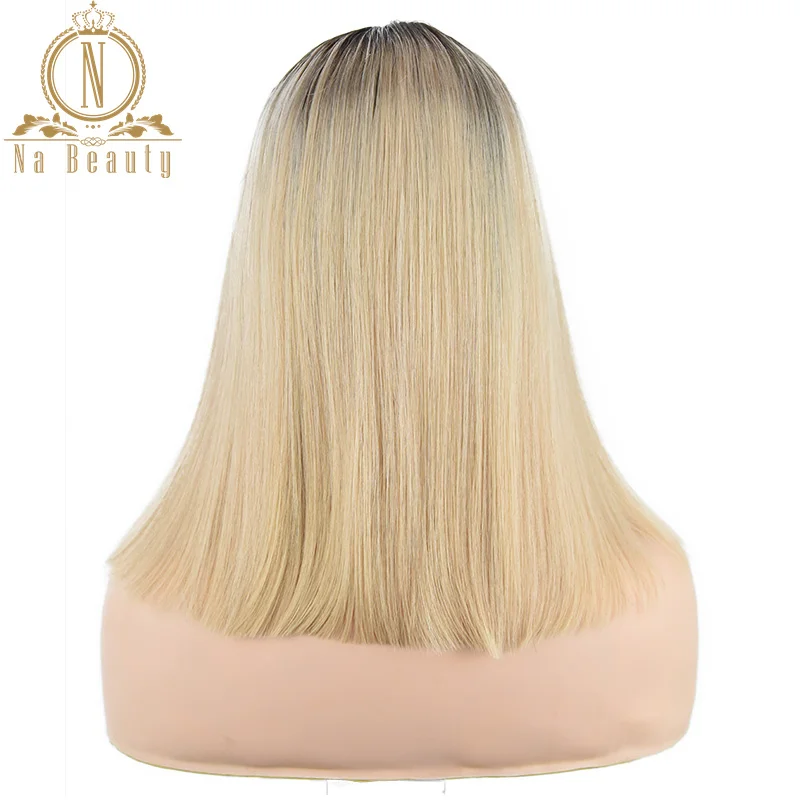 613 Short Bob Wigs 1B 613 Ombre Honey Remy Pre Plucked Straight 13x6 Blonde Lace Front Human Hair Wig for Women Natural Black