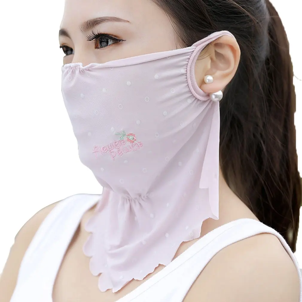 

Dot Flower Embroidery Face Mask Fashion Comfortable Ice Silk Funny Auti-Dust Lovely Half Face Mask Supplies