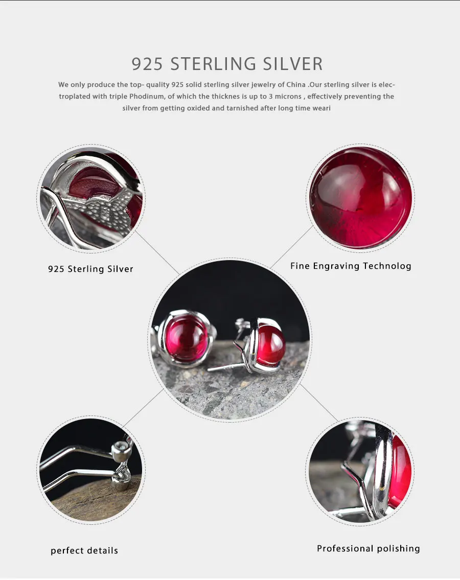 Роскошные серьги из красного граната для женщин Настоящее 925 пробы серебряные ювелирные изделия простые 4 цвета круглые серьги-гвоздики с драгоценным камнем SE25