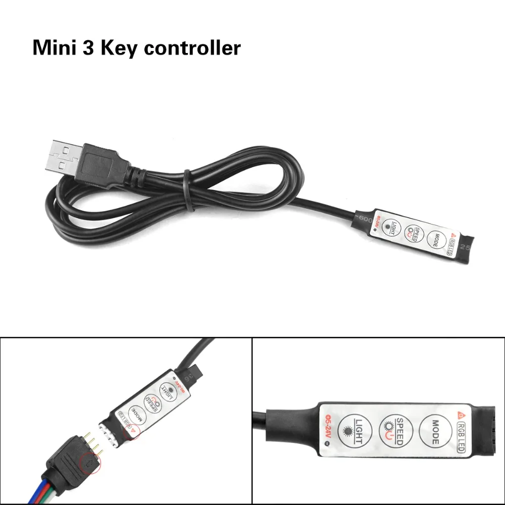 DC 5 в USB светодиодный RGB контроллер мини 3 клавиши Диммер/24 кнопки ИК-пульт/17 ключей RF беспроводной пульт дистанционного управления USB RGB светодиодный светильник