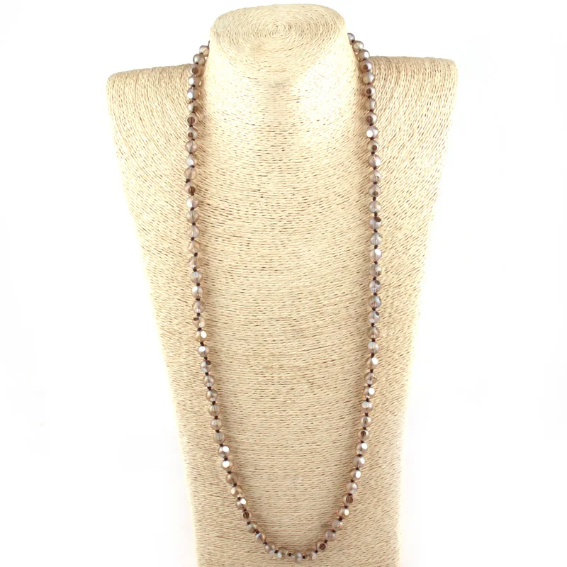 Модное богемное ювелирное длинное ожерелье с узелками, многогранное блестящее хрустальное ожерелье с узелками