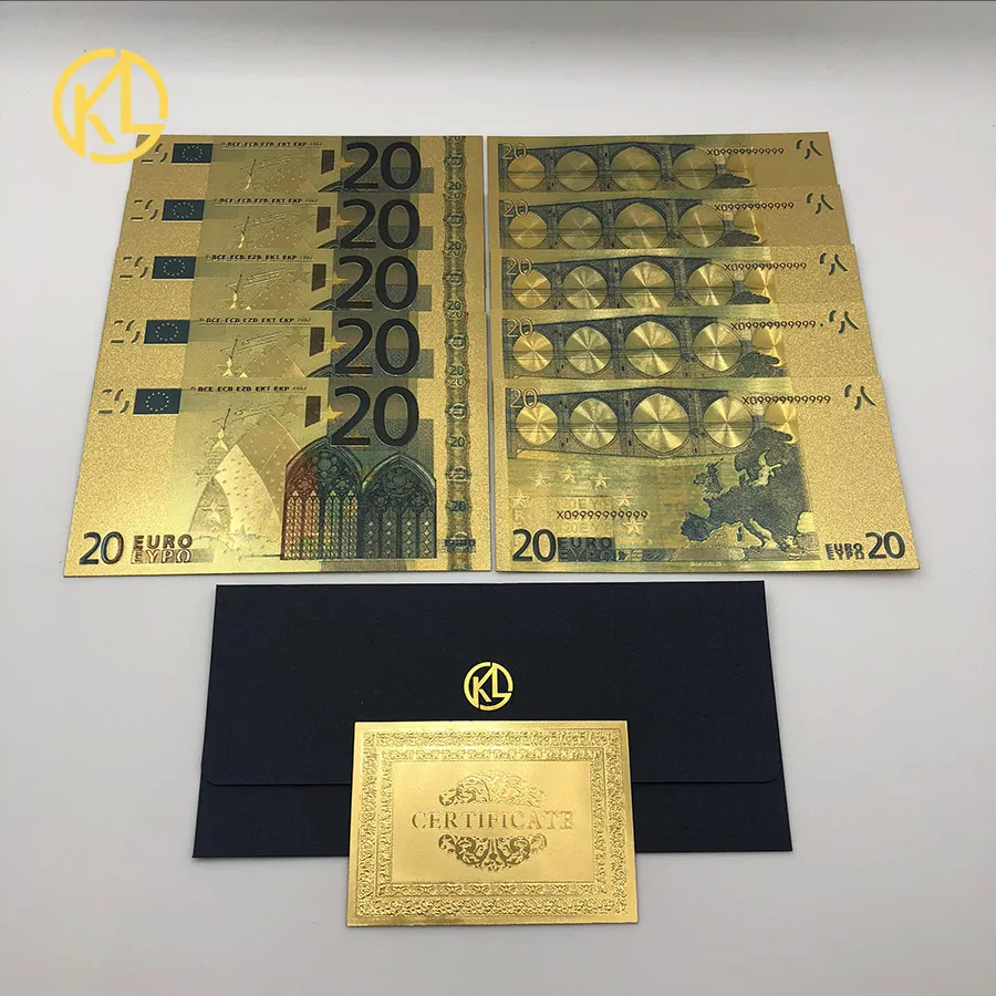 10 шт/партия цветные Банкноты евро 1 миллион евро банкноты в золотой фольге памятные банкноты стоимость коллекционный подарок - Цвет: 20 euro