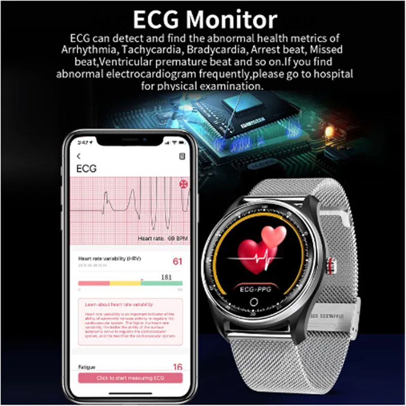 

Smart Watch ECG PPG Blood Pressure Heart Rate Monitor Multi-language IP68 Waterproof Fitness Tracker Smartwatch For Men Women