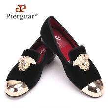 Neue Mode Gold Top und Metall Kappe Männer Samt Kleid schuhe männer Handmade Loafers Plus Größe Männer Wohnungen Größe 4-17 Freies verschiffen