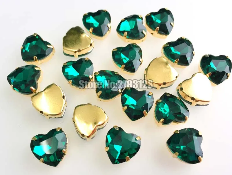 Gold bottom malachite green heart shape AAA Glass Crystal sew on claw rhinbestones use for diy/Clothing accessories SWHJ05 | Дом и сад