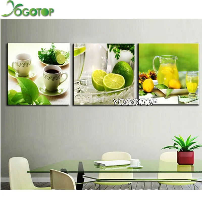 

Fashion 3D diamond embroidery lemon cup diy diamond painting kit handwork full resin diamonds with picture triptych NW381