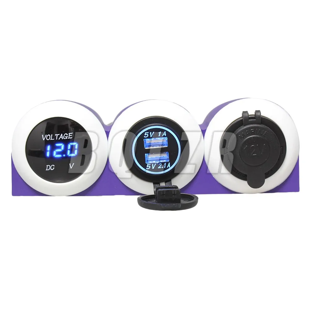 

Waterproof DC12-24V Car Power Socket USB Charger Voltmeter Purple Tent Panel