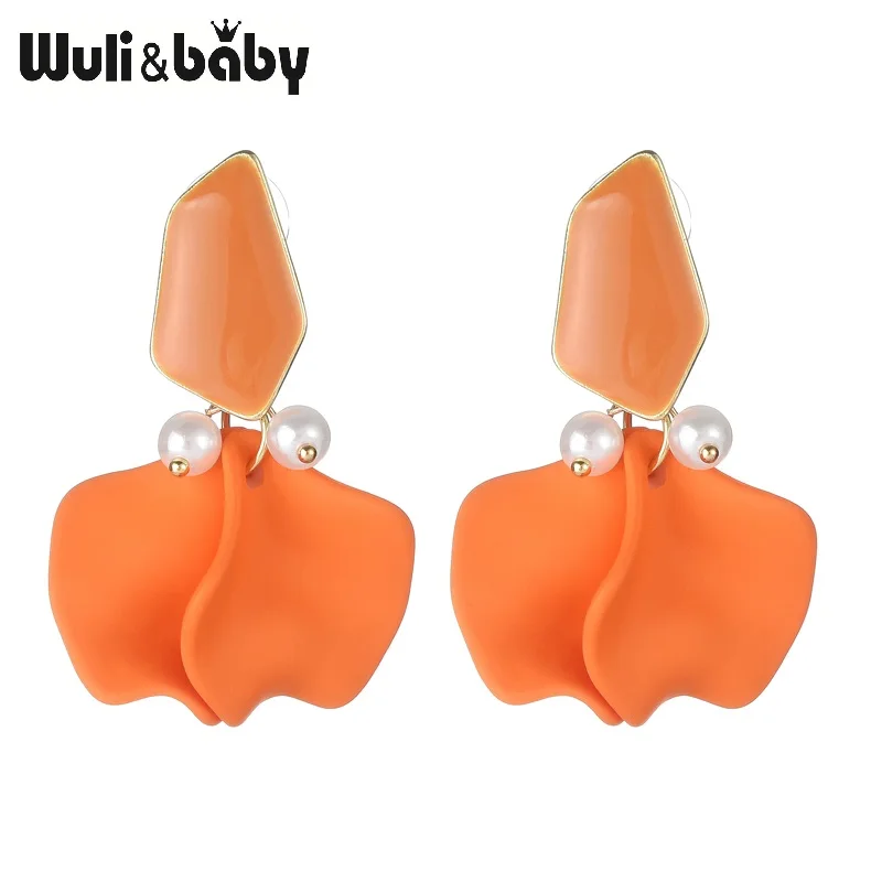Wuli& baby желтый оранжевый цветок лепесток висячие серьги новые модные корейские серьги ювелирные изделия - Окраска металла: orange