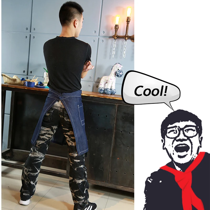 Aprons With Pockets Denim Half Body Cotton Cafe Cowboy Uniform Unisex Aprons for Woman Men Kitchen Chef Waiter Cooking WQ013