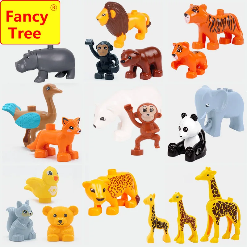 

compatible with Duplo Large block animal hippo giraffe elephant monkey brown bear panda tiger horse fox squirre toys
