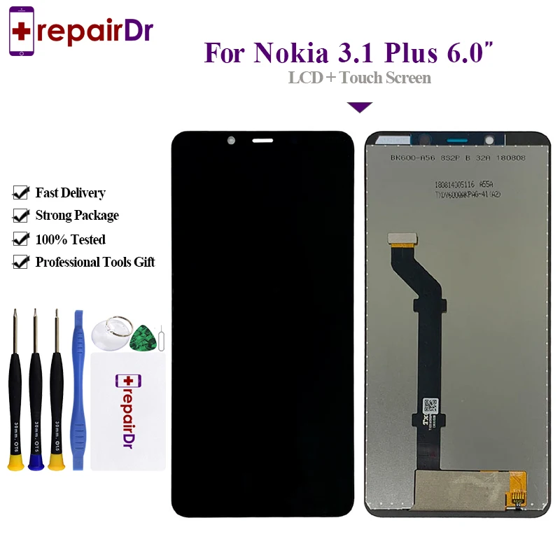 100% протестирован для Nokia 3 1 Plus ЖК дисплей и сенсорный экран дигитайзер в сборе