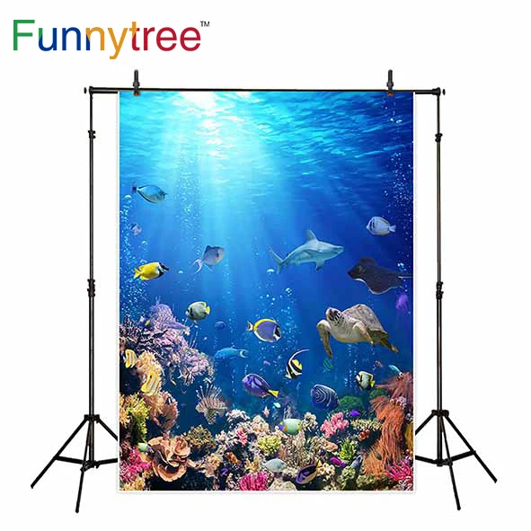 Funnytree backgrounds for photography studio seabed coral reef tropical fish professional backdrop photobooth photocall prop | Электроника
