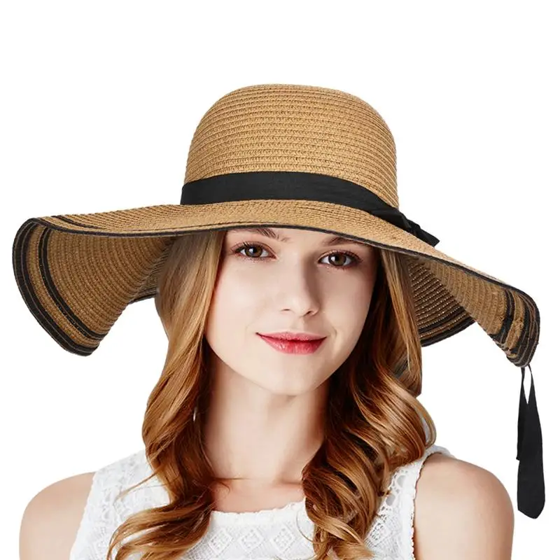 Women Straw Sun Hat Trendy Wide Brim Hat Foldable Floppy Sunhat ...