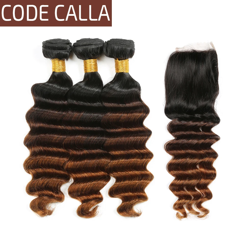 

Code Calla Ombre Color Loose Deep Bundles With Lace Closure Brazilian Remy Human Hair Weave Weft Extension Free Shipping