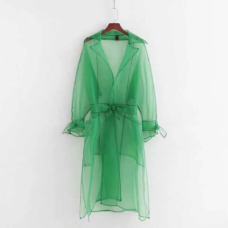 

Ladies Transparent Organza Jacket Fashion Women Tailored Collar Long Coat Elegant Female Long Sleeve Mesh Coat
