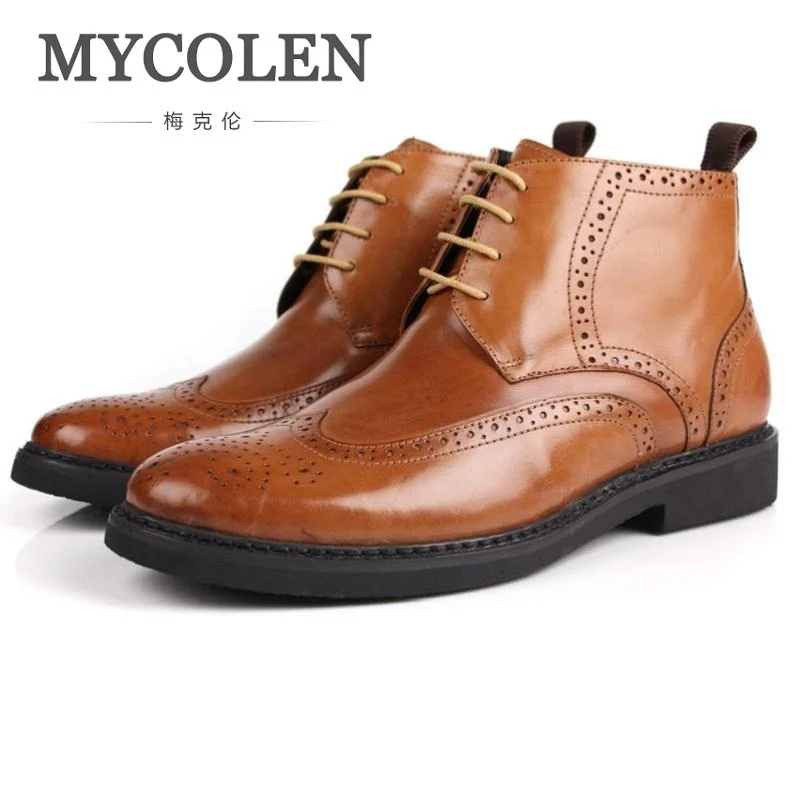 

MYCOLEN Brand New Winter Brogue Style Men Genuine Leather Boots Male Winter Shoes Wedding Party Carving Dr Martens Shoes