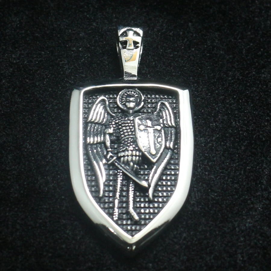 Унисекс 316L нержавеющая сталь Святого Майкла Archangel серебряный крест щит кулон