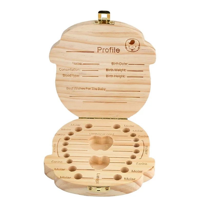 Baby Tooth Box Portugal Russia  Organizer Save Boxes Milk teeth organizer Wood Storage Box  Album Keepsake Souvenir Save Box