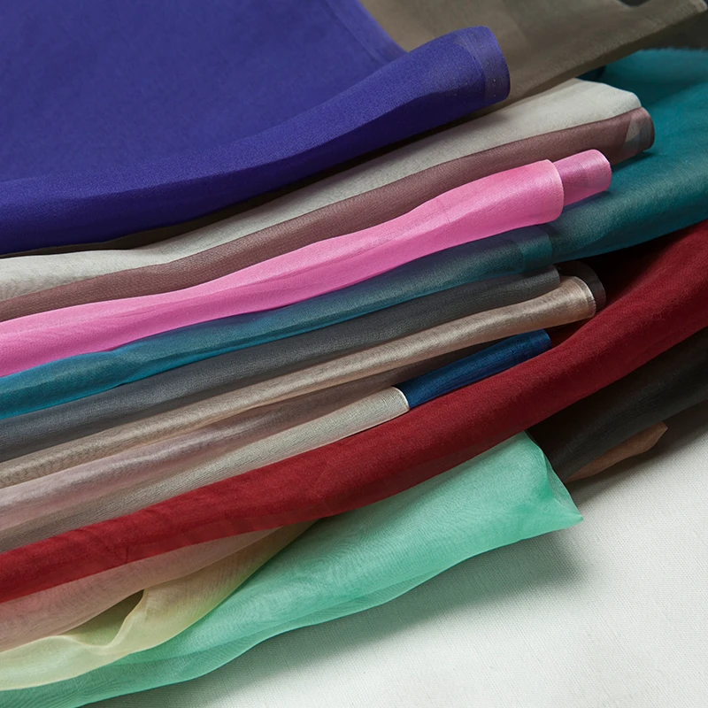 

Silk fabric 100% Silk, heavy Eugen yarn, mulberry silk, hard yarn, translucent White green