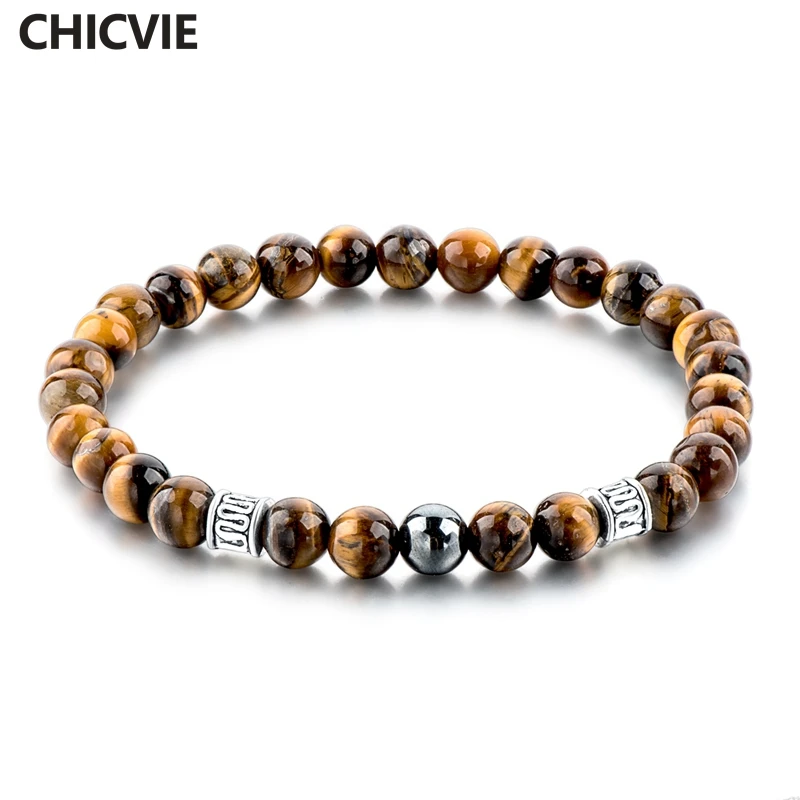CHICVIE тигровый глаз натуральные бусины мужские браслеты из ниток и серебряные с