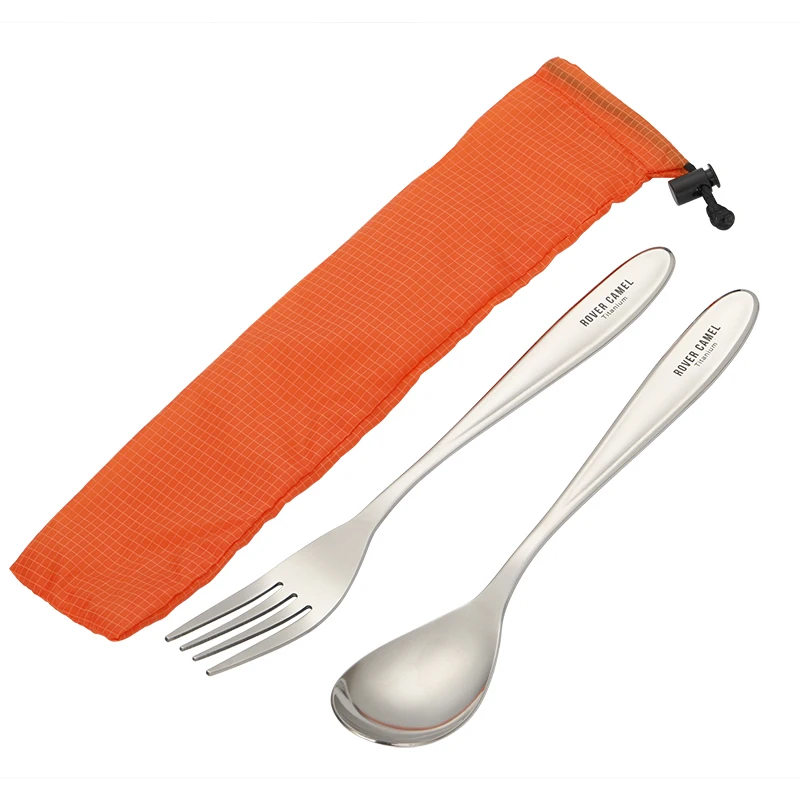 Комплект легкой вилки и ложки из титана полированного материала|outdoor tableware|tableware