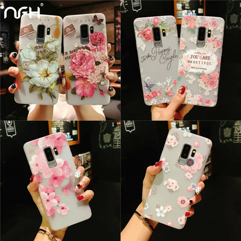 

NFH 3D Flower Emboss Case For Samsung Galaxy S8 S9 Plus Note9 Note 9 Case Vintage Patterned Soft Silicone TPU Fundas Back Covers