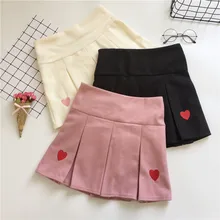 Новые мини юбки для Харадзюку милые розовые студенческие юбки с вышивкой в виде сердца плиссированные мини-юбки женские#2601