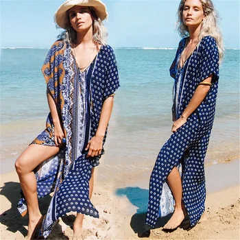 

2018 Dress For Beach 2018 Swimming Suit Women Cover Up Long Summer New Cotton Print Girl Acetate Pearl Diary