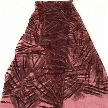 

2017 Latest Sequins African French Lace Net Fabric High Quality Nigeria Lace Fabrics with Tassels For Wedding red pink grey