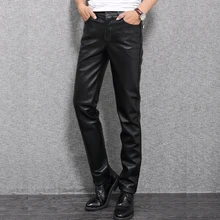 31-37 размера плюс модные кожаные брюки мотоциклетные брюки мужские прямые брюки из натуральной кожи мужские козьей кожи тонкие брюки