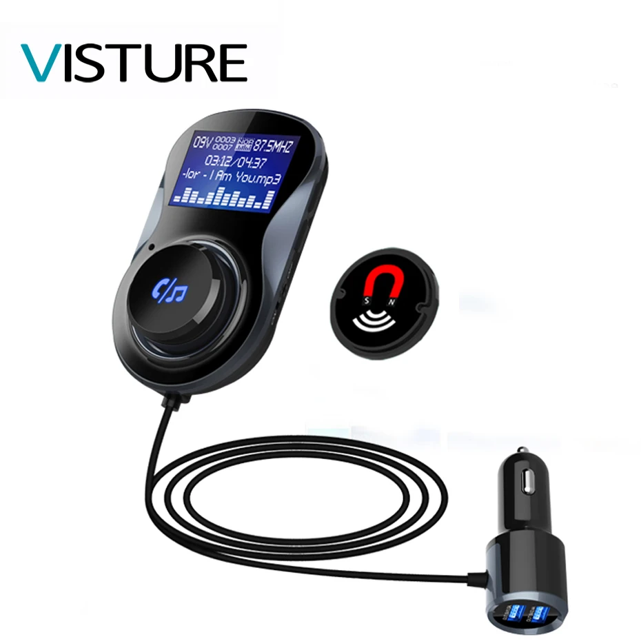 

Bluetooth Wireless FM Transmitter Max 5V 3.4A Dual USB Charger FM Modulator Car Kit MP3 Player with LCD Display Visture BC30