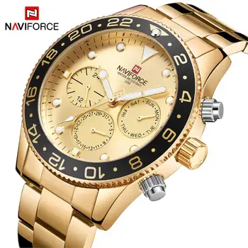 

NAVIFORCE Men Watch Quartz Analog Luxury Date Week Fashion Sport 3ATM Waterproof Wristwatch Male Clock Relogio Masculino Golden